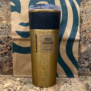 STARBUCKS ‘FALL 2021’ Gold Marble w/Black Grip SS Tumbler, Hot/Cold 16-fl oz NWT